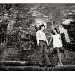 black and white engagement photo